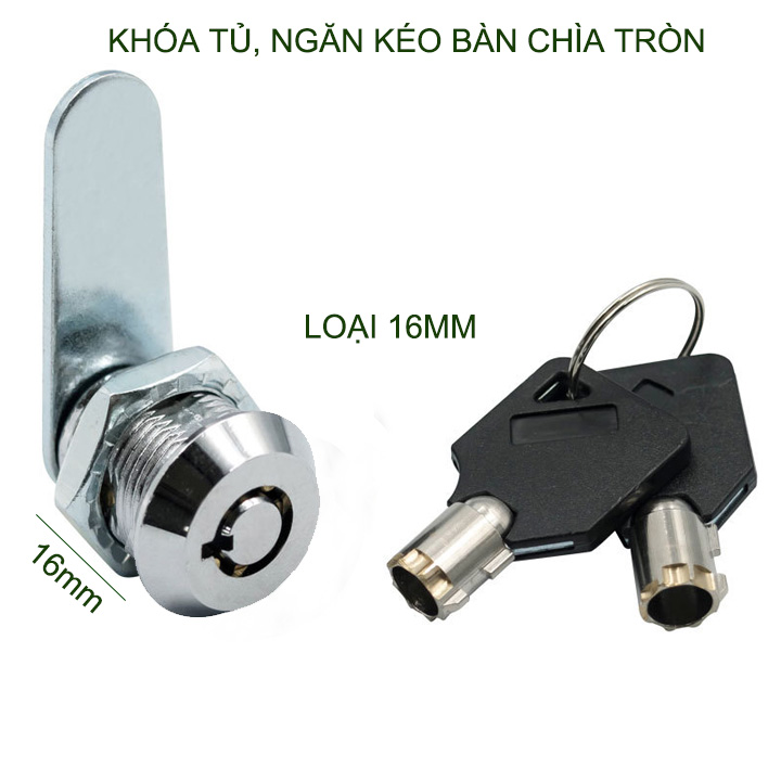 Khóa cửa tủ, ngăn kéo bàn với chìa khóa tròn an toàn, loại dài 16-20-25-30mm tùy chọn