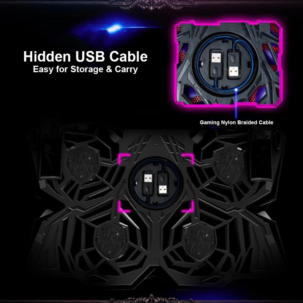 Laptop Cooling Pad - Support 12 to 17 Inches Laptops,  4 Fans LED Light Quiet Rapid Cooling, USB Slim Portable Gaming Stand - Black