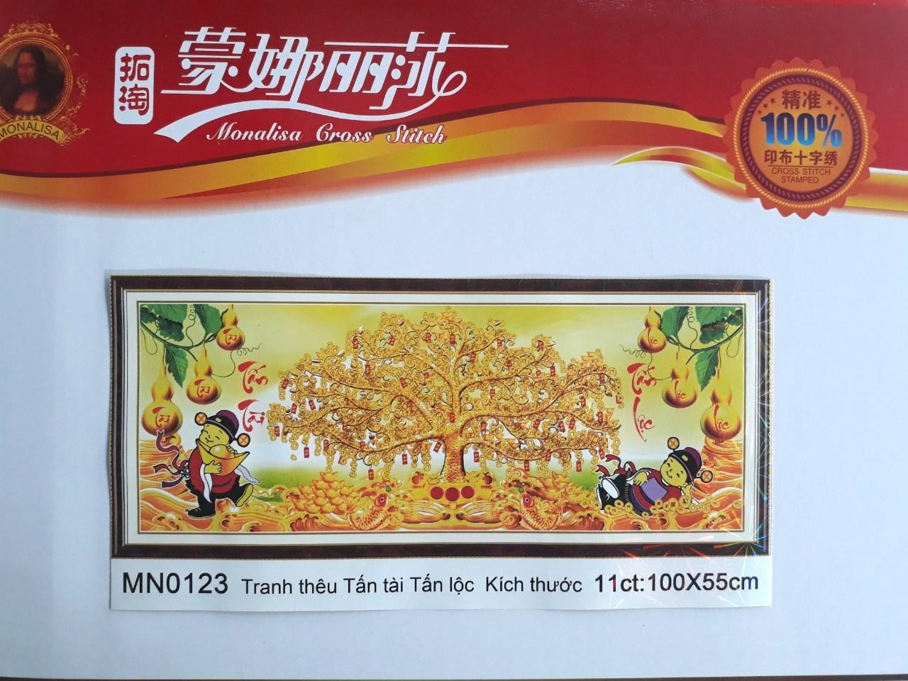 Tranh thêu chữ thập cây tiền vàng tấn tài tấn lộc MN0123 - 100 x 55 cm - chưa thêu