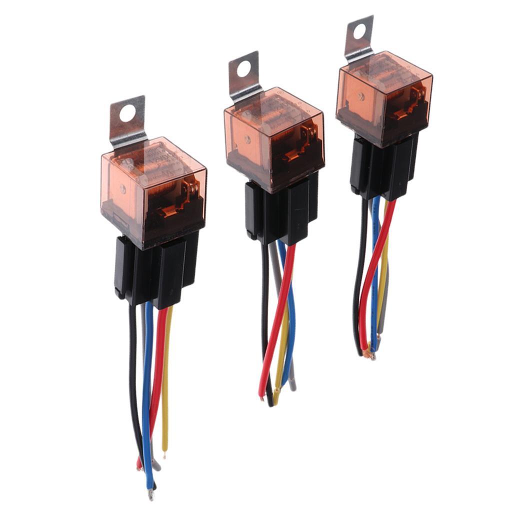 3 Sets 12V 80A SPDT Automotive Car 5Pin Relay and 5 Wires Harness Socket Kit