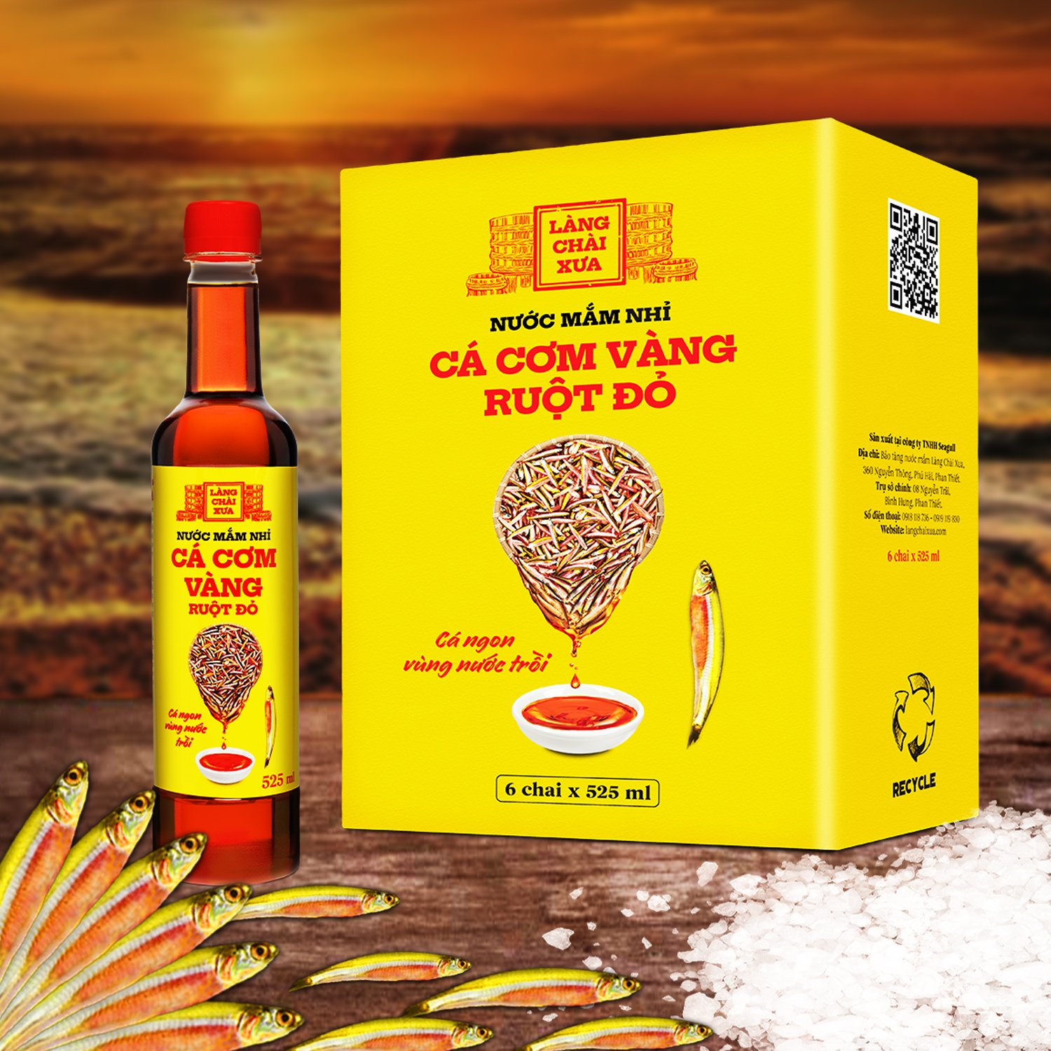 Đặc Sản Phan Thiết - Nước Mắm Nhỉ Làng Chài Xưa Cá Cơm Than, Tôm Biển, Cá Cơm Vàng Ruột Đỏ 525Ml/Chai Nhựa Cao Cấp