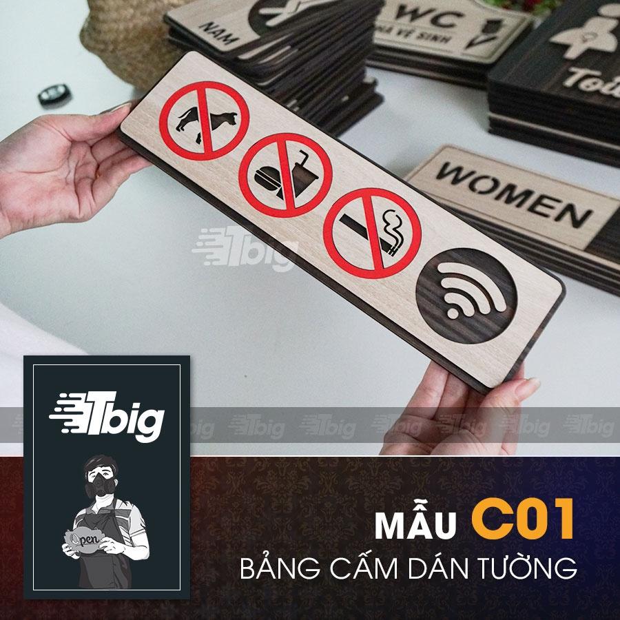Biển báo cấm thú cưng, cấm hút thuốc, cấm không cho mang đồ ăn bên ngoài vào, free wifi