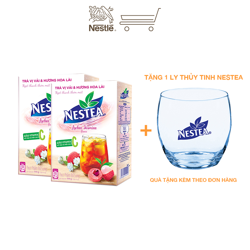 [Tặng 1 ly thủy tinh Nestea] Combo 2 hộp trà Nestea vị vải &amp; hương hoa lài (Hộp 12 gói x 12g)