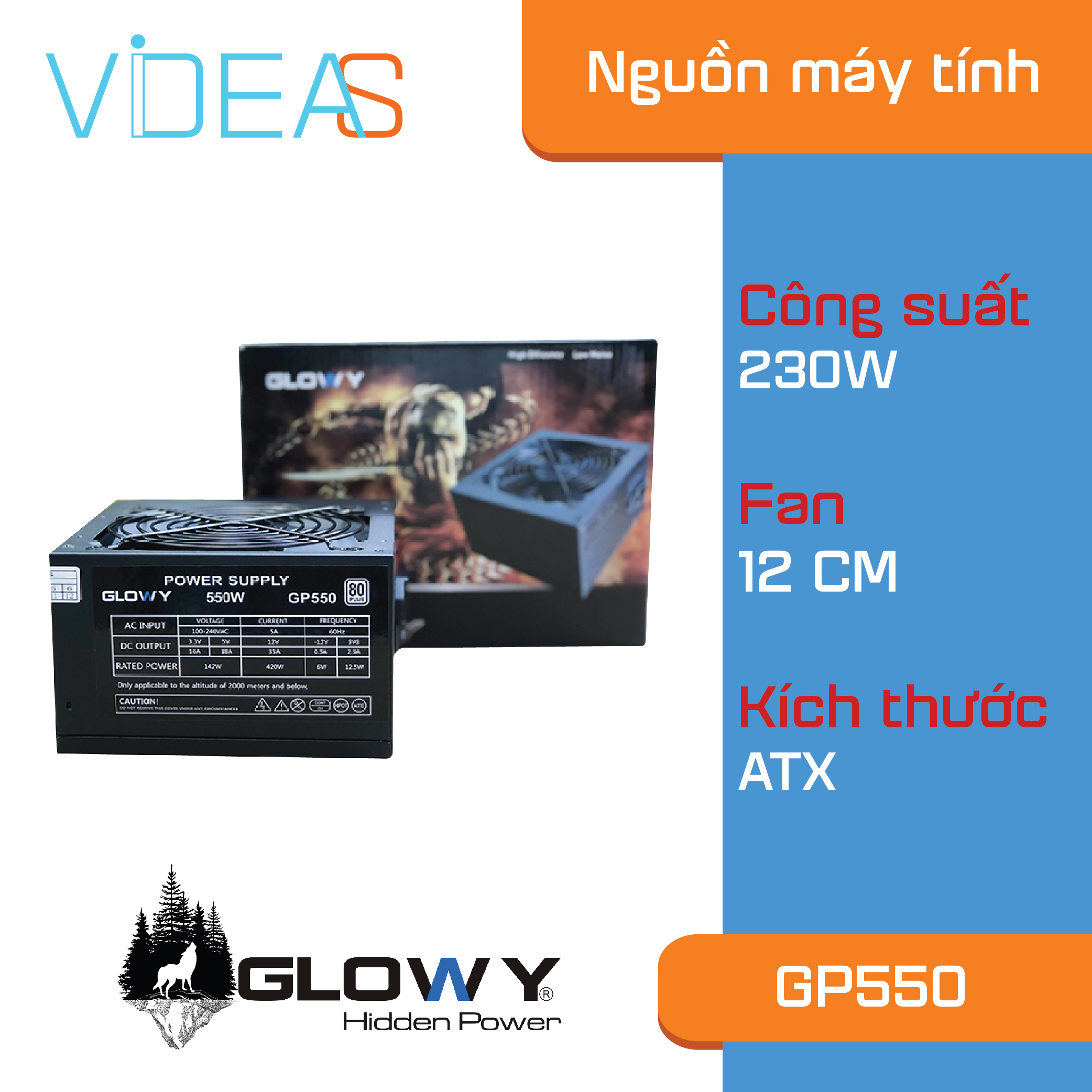 Nguồn máy tính Glowy GP550 _ Hàng nhập khẩu