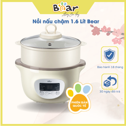 Nồi Nấu Chậm 1,6L Bear Chính Hãng Đa Năng Nấu Cháo, Chưng Yến Bản Quốc Tế - Hàng chính hãng