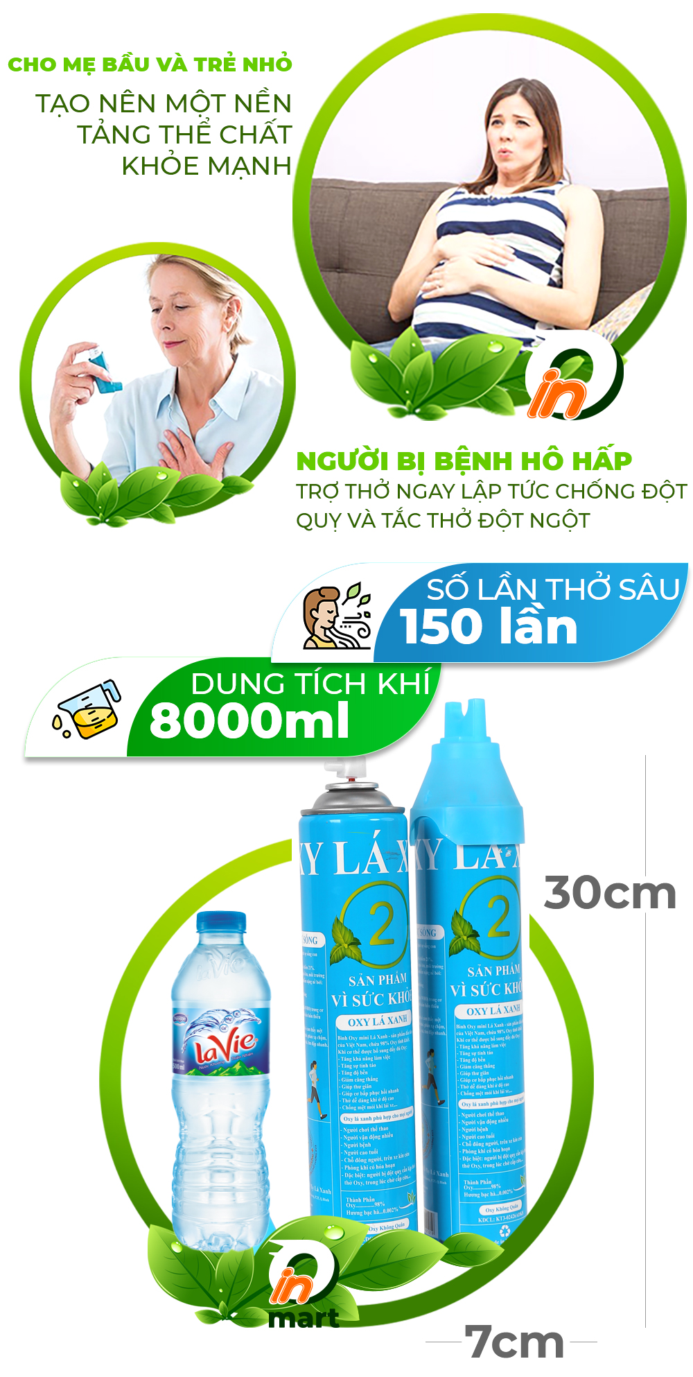 Combo 20 Bình khí Oxy mini Lá Xanh hỗ trợ hô hấp ; tặng thêm 5 bình khí cùng loại và 1 móc treo khóa nhắc nhở ( Bảo vệ hô hấp )