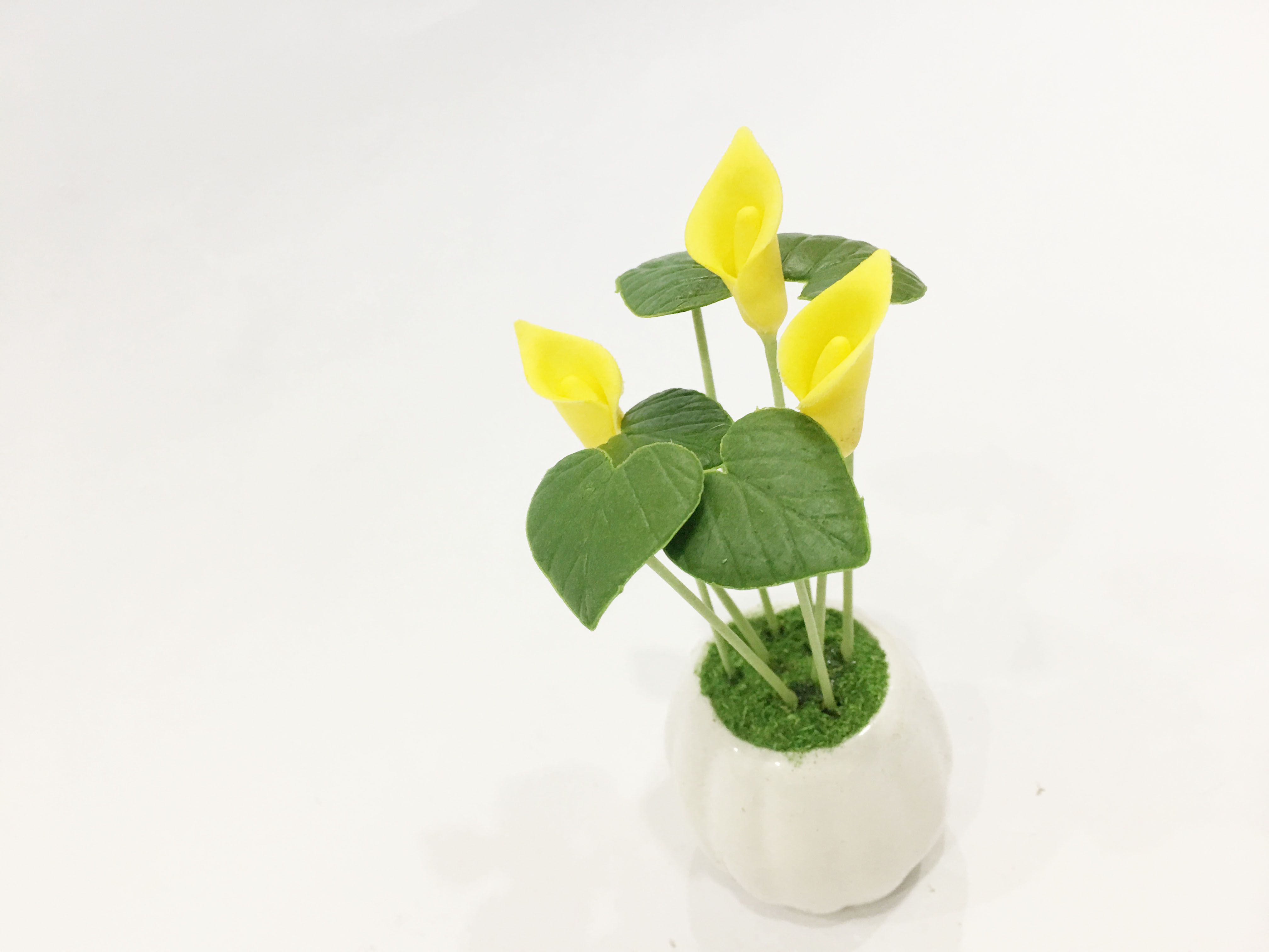 Chậu hoa đất sét mini - Cây hoa rum / hoa thủy vu / loa kèn Arum  - Quà tặng trang trí handmade
