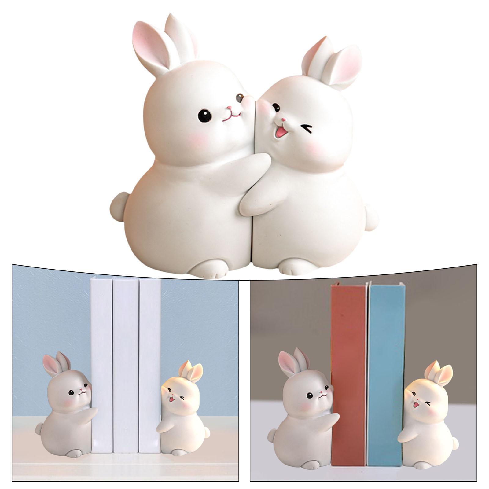 Rabbit Bookend Resin Animal Figurines Book Stand Holder for Cabinet Ornament