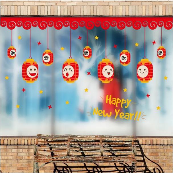 Decal trang trí Tết - Lồng đèn mặt cười