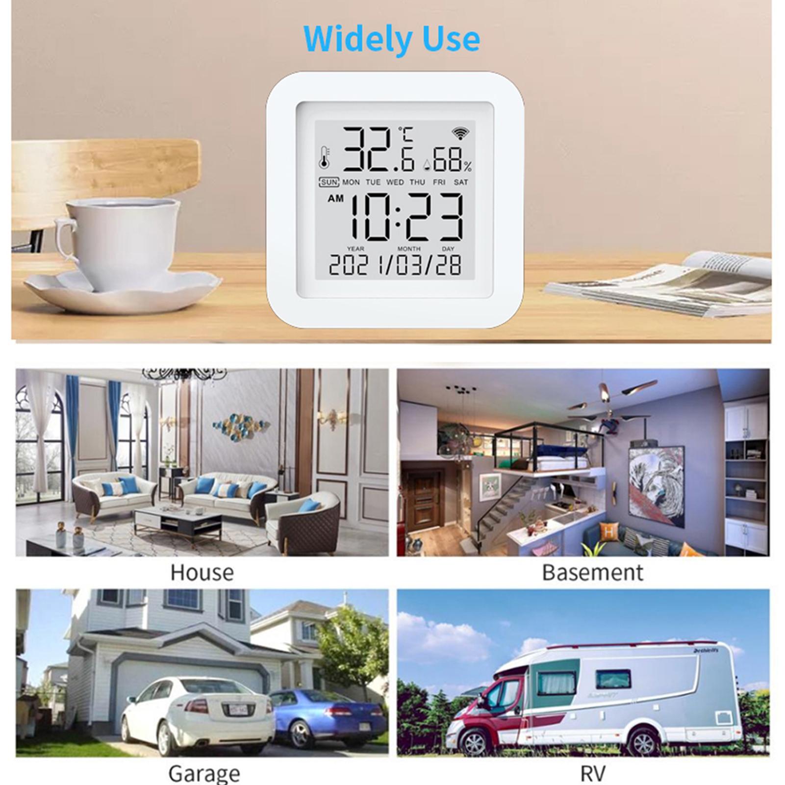 Tuya WiFi LCD Display Screen USB Power Supplys Intellgient Sensors ℉/℃ Switch Time/Date/Temperature/Humidity Display Home Intelligent Linkage Sensors Compatible with Alexa Google Home