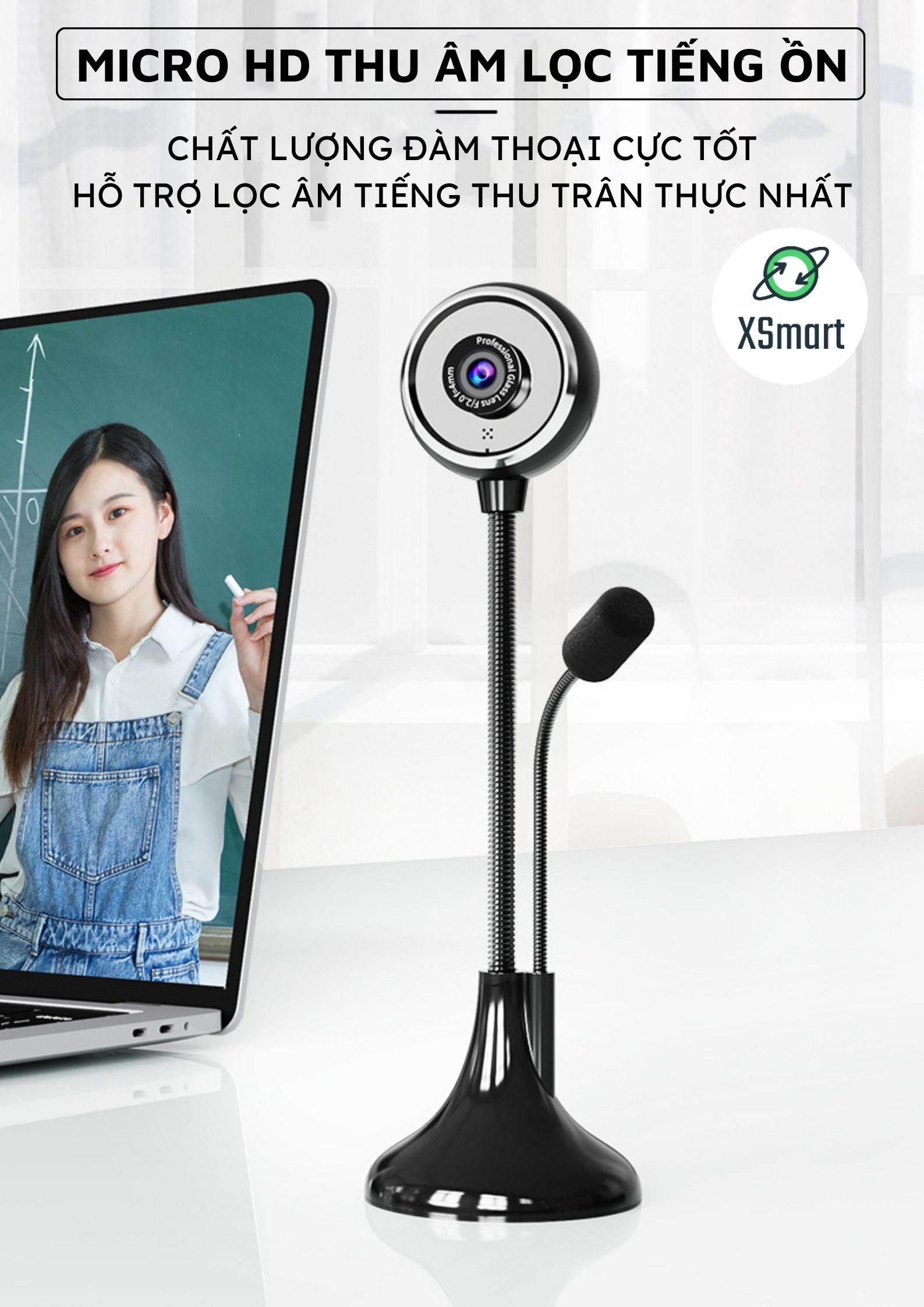 Webcam máy tính có mic xoay 360 A09 FULL HD NEW 2023 cao cấp dùng học tập, live camera trên pc laptop - Hàng Chính Hãng