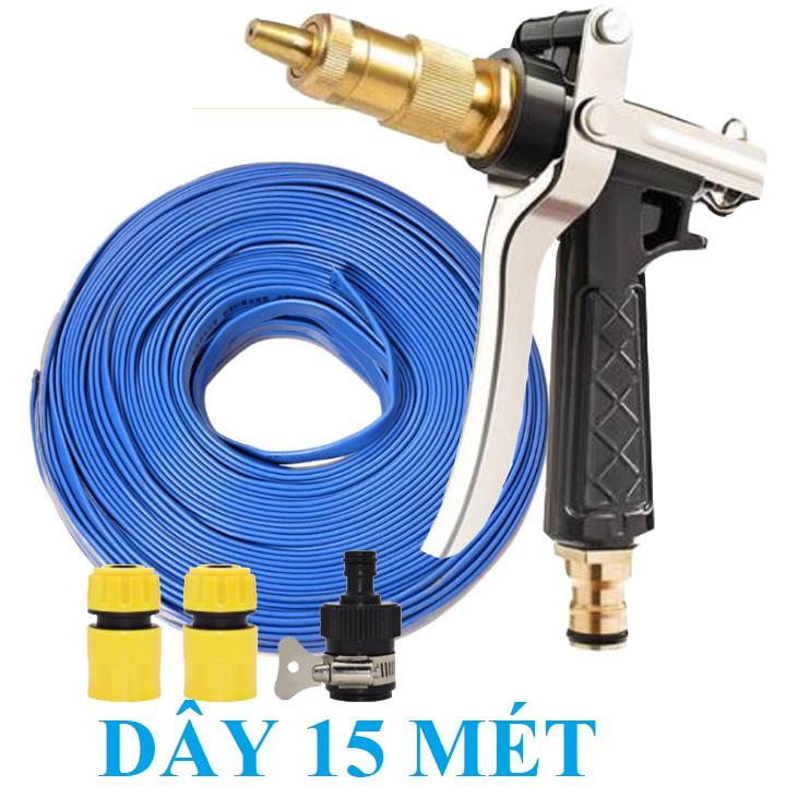 Bộ dây vòi xịt bơm nước tưới rửa , tăng áp 3 lần, loại 15m 206319 cút sập,nối nhựa đen+ đai