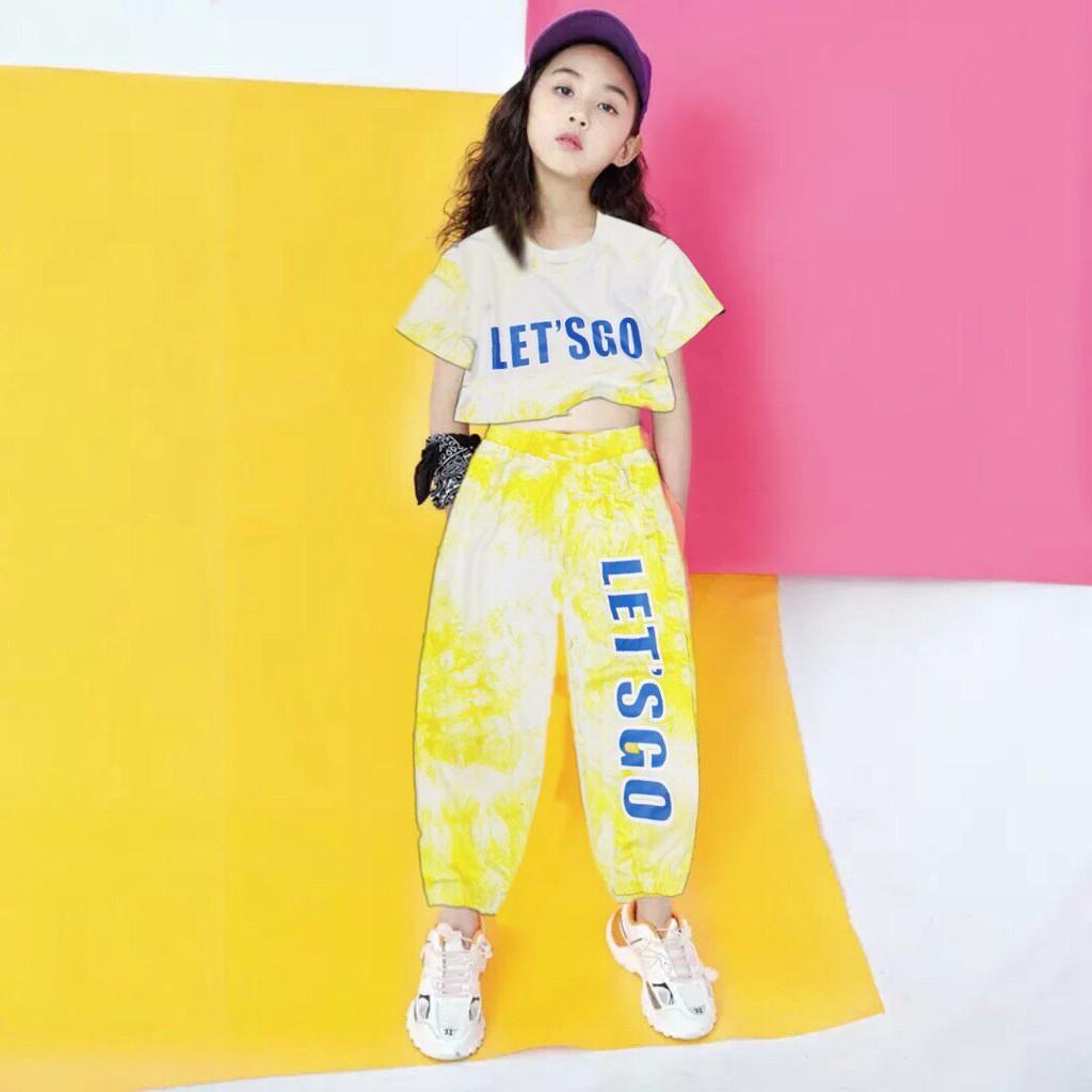 Bộ bé gái hip hop Let's Go thun cotton loan hot trend 2021 xinh mát mùa hè