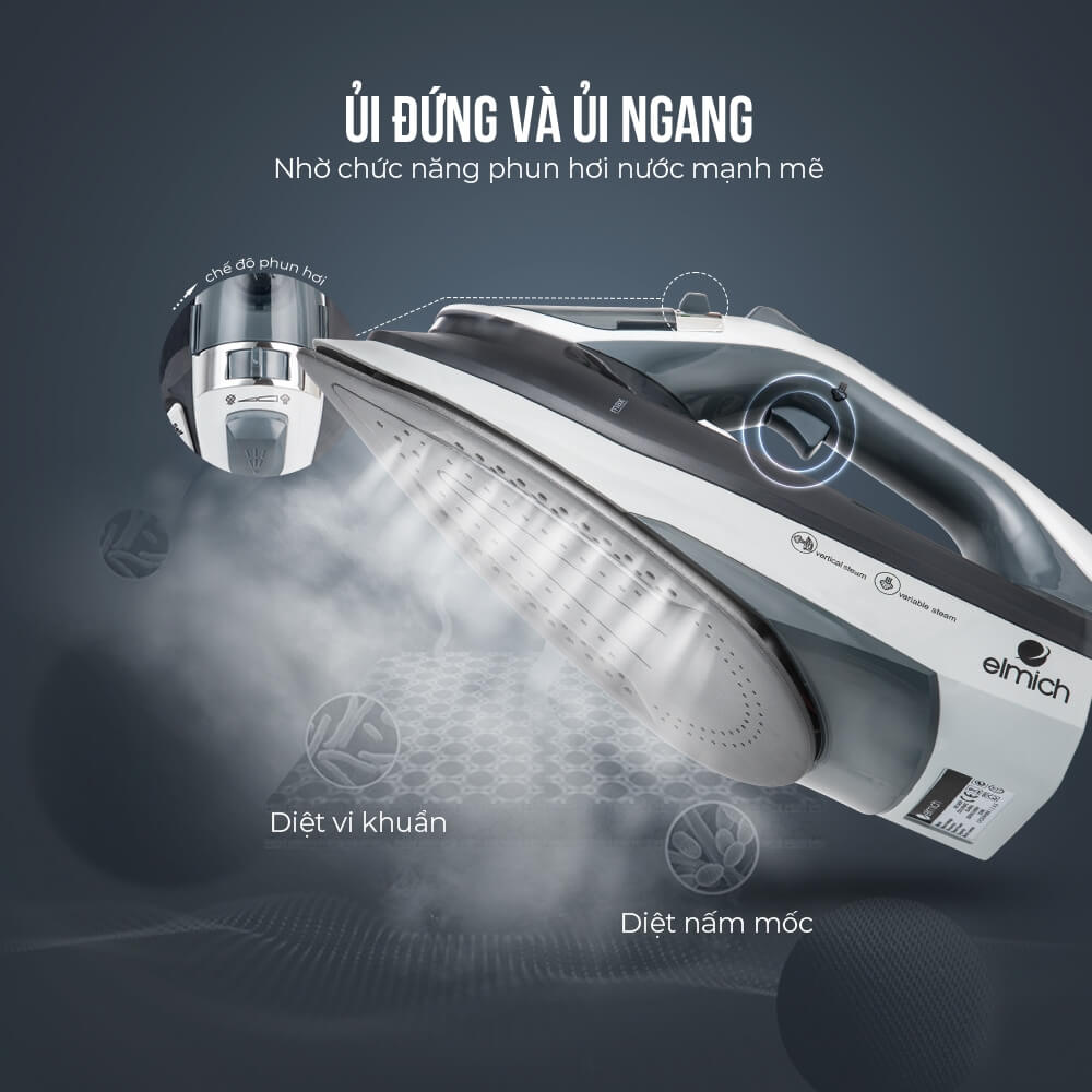 Bàn là hơi nước Elmich SIE-3435 1200W, Hàng chính hãng, mặt đế phủ Ceramic, tuỳ chỉnh nhiệt độ - JoyMall