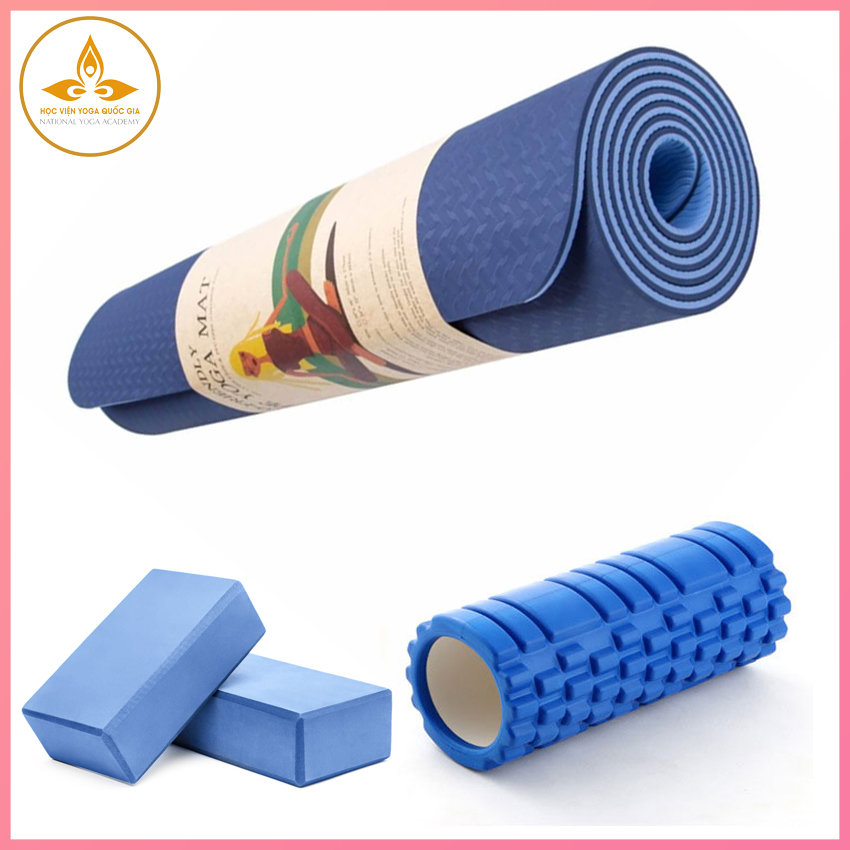 Combo Thảm Tập Yoga 2 Lớp 6mm, 2 Gạch Yoga EVA, Ống Lăn Massage 33x13cm - YOGA QG, Thảm TPE Cao Cấp, Chống Trơn Trượt, Không Mùi; Gạch EVA Có Độ Nén Cao, Nhẹ, Chịu Lực Tốt;  Ống Lăn Có Gai Massage Giúp Giảm Đau Nhức Sau Tập Luyện - Hàng chính hãng