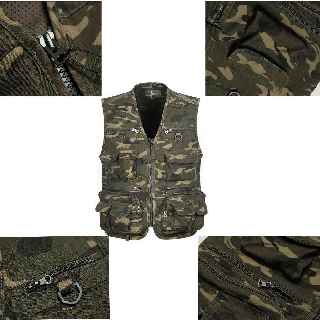 Men's Multi Pocket Camouflage Fishing Vest Jacket Summer Autumn Outdoor Hunting Travel Photography Waistcoat L-XXXXL