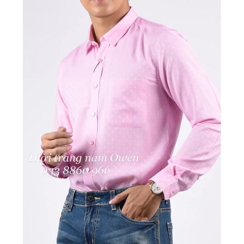 OWEN - Áo sơ mi dài tay Owen Slimfit vải sợi tre màu hồng nhạt 68079 - Áo sơ mi nam