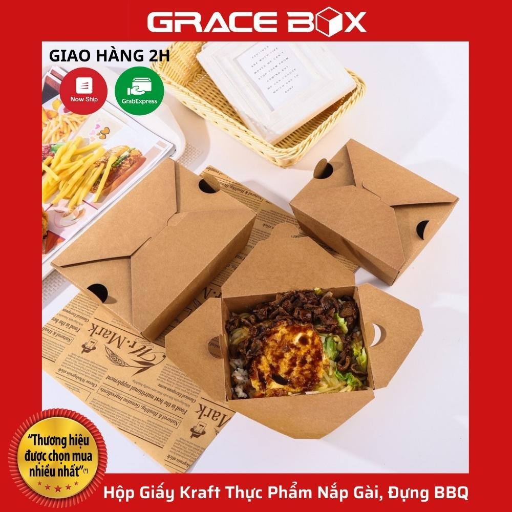 Lốc 10 Hộp Giấy Kraft Thực Phẩm Nắp Gài, Hộp Giấy Đựng BBQ