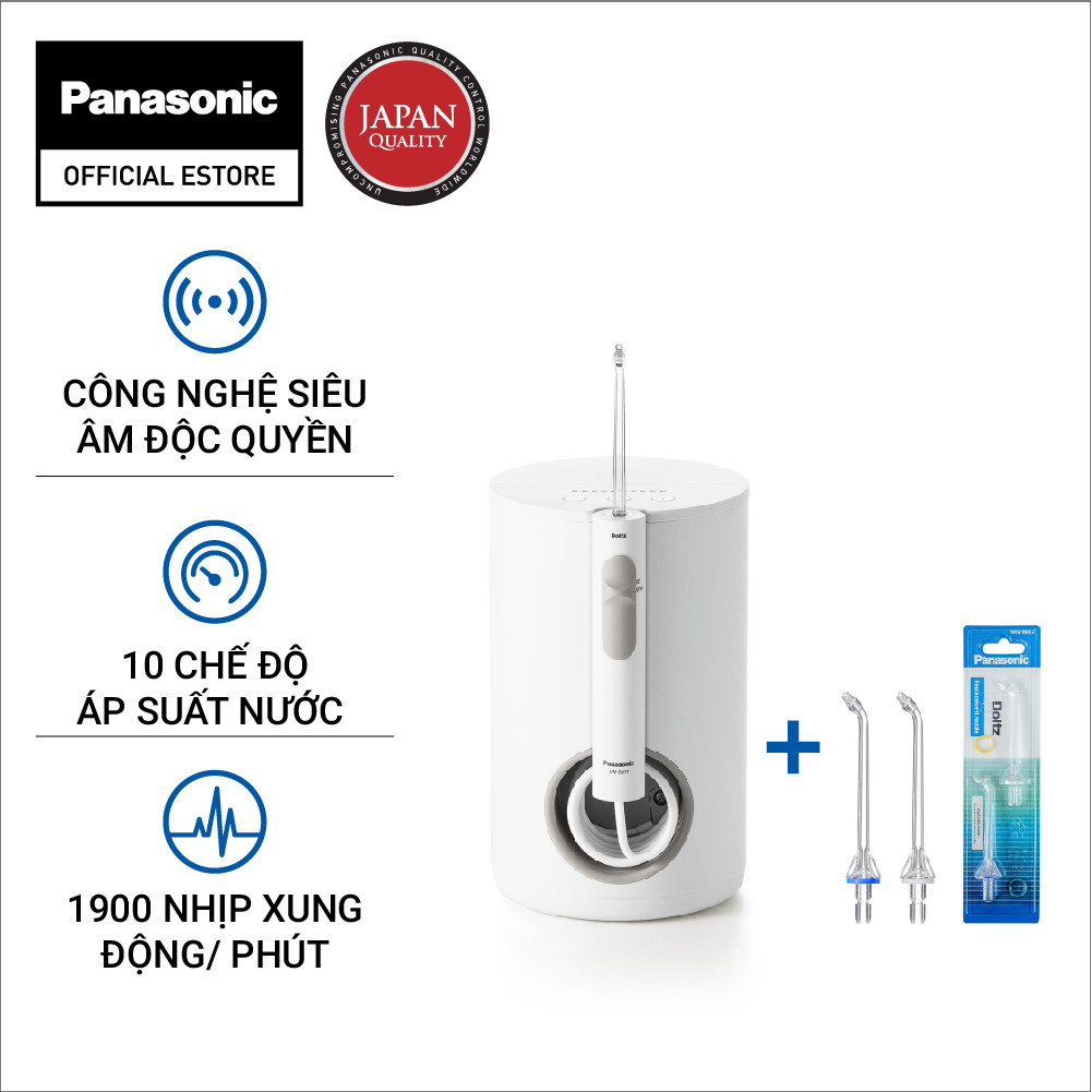 Combo Máy Tăm Nước Cầm Tay Panasonic Công Nghệ Siêu Âm EW1611 + Đầu thay thế WEW0982X401 - Hàng Chính Hãng