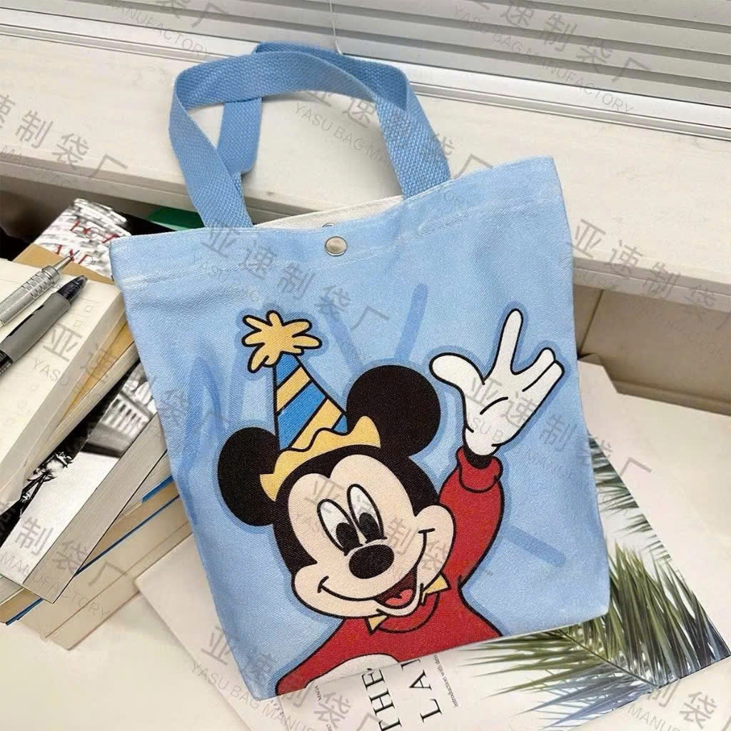 Túi Tote Vải Canvas MICKEY In Hình Hoạt Hình Cute – Quà Sinh Nhật, Đi Học, Đi Chơi – Size 27x24x8cm, 2 Màu Xanh Hồng - HÀNG CHÍNH HÃNG MINIIN