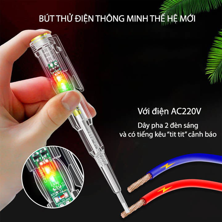 Bút thử điện thông minh thế hệ mới, loại 2 đèn xanh đỏ và âm thanh, kiểm tra dây điện đứt ngầm, đo thông mạch