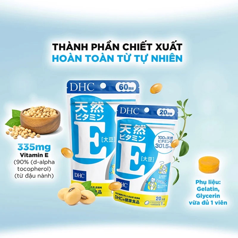 Viên uống DHC bổ sung Vitamin E Hỗ trợ sáng da chống oxy hóa 30 ngày