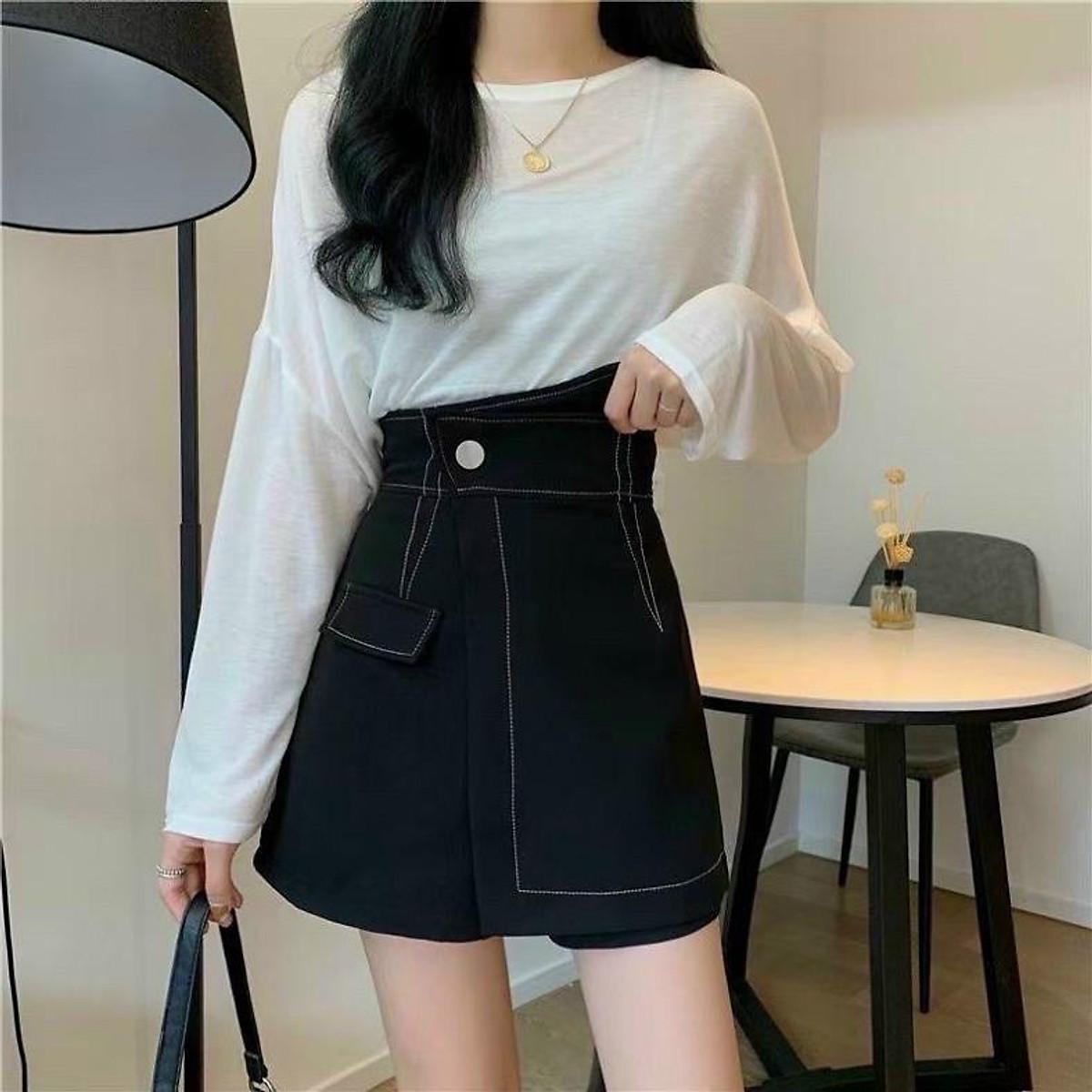 Quần short nữ giả váy chỉ nổi siêu Hot_m096 ulzzang nữ tính, mầu đen, trắng, be, nâu tây, aloha