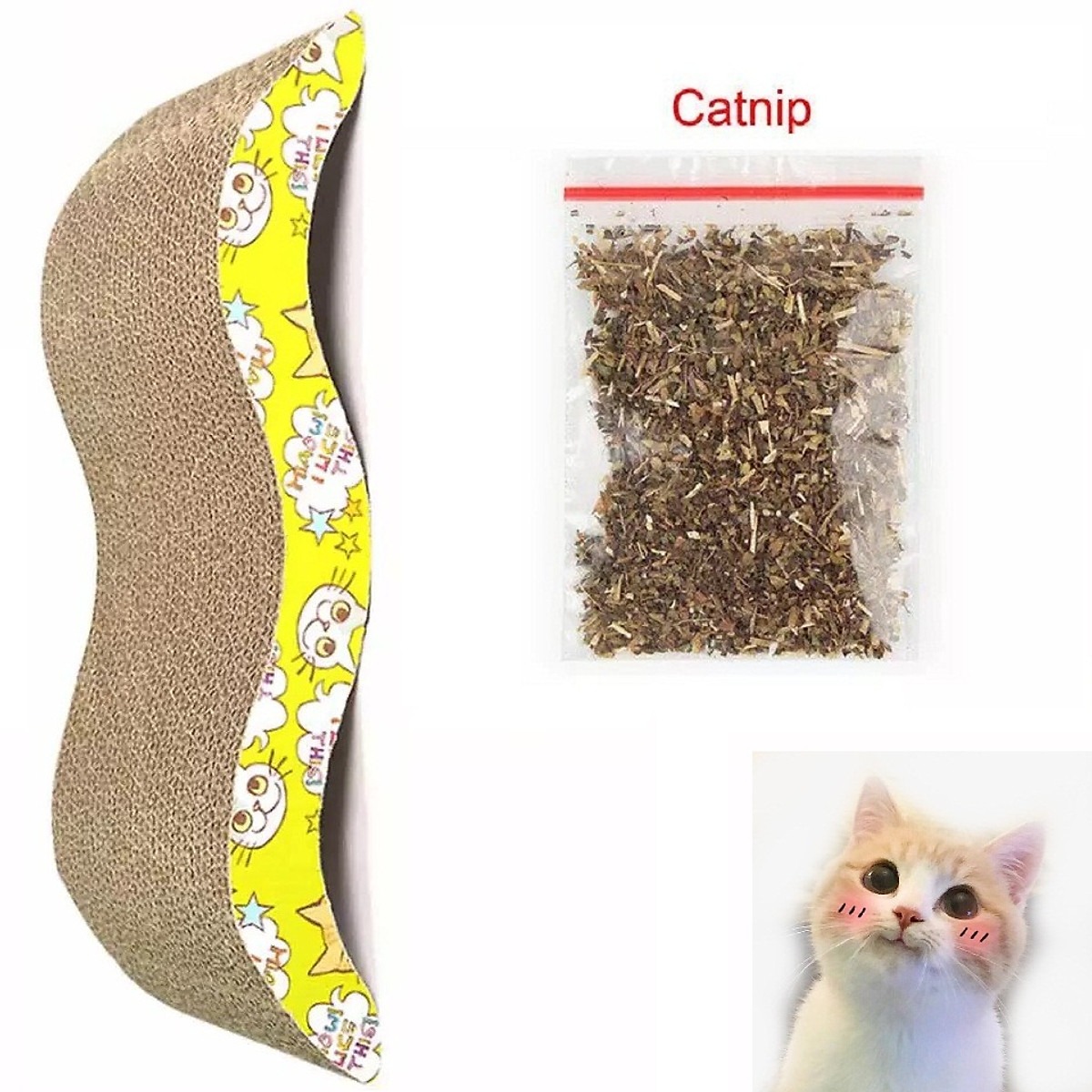 Bàn Cào Móng Cho Mèo Chất Liệu Giấy Có Cỏ Bạc Hà Catnip, Bàn Cào Hình Gợn Sóng Giúp Mèo Giải Trí