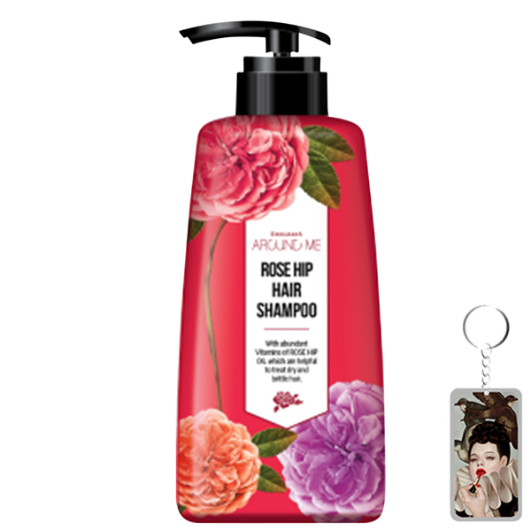 Dầu gội hoa hồng Around Me Rose Hip Hair Shampoo Hàn Quốc 500ml + Móc khóa