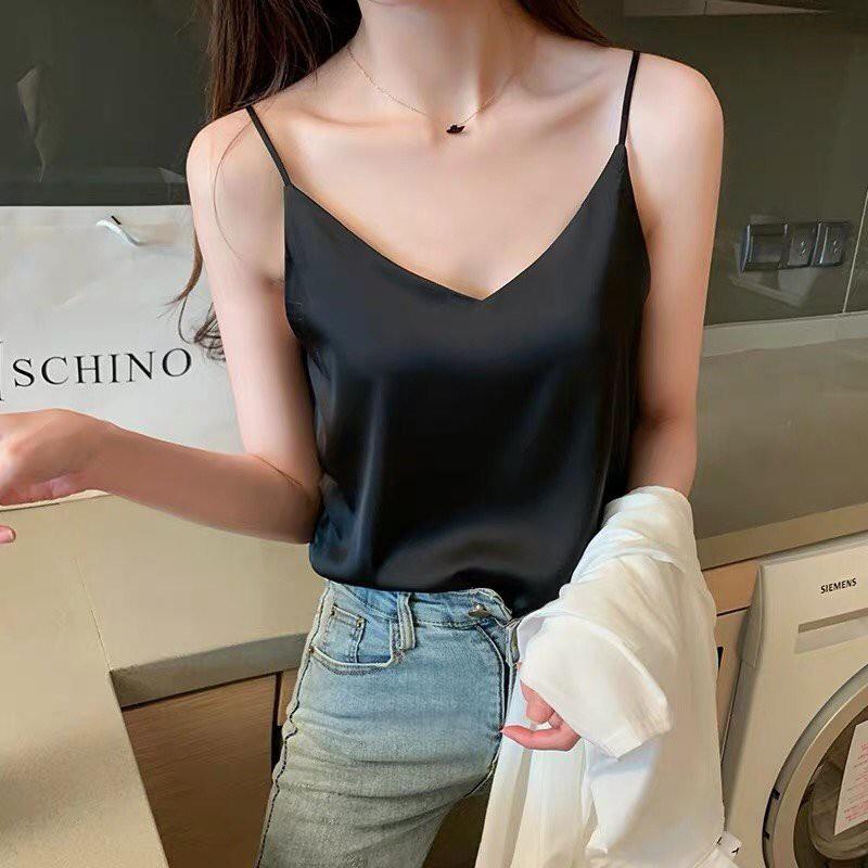 Áo dây nữ chất lụa Ý 6 màu áo hai dây nữ dáng rộng thanh lịch A2D-01