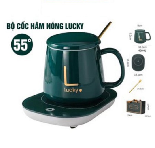 Máy hâm nóng đồ uống đa năng sử dụng với mọi chất liệu: gốm sứ, thủy tinh, cốc giấy,... có kèm ly sứ có nắp và thìa khuấy bằng inox - HÀNG LOẠI 1
