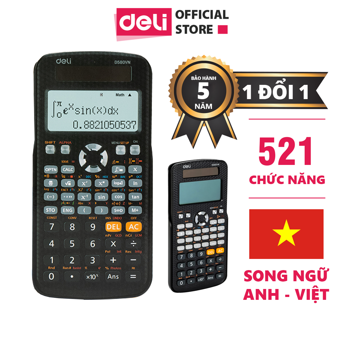 Máy Tính Khoa Học Deli CD580VN Hỗ Trợ Tiếng Việt Mới Nhất - Dành Cho Học Sinh Cấp 2 Cấp 3 Lớp 6 Đến Lớp 12 Chuyên Dụng Mang Vào Phòng Thi - Máy Tính Học Sinh Bỏ Túi Cầm Tay