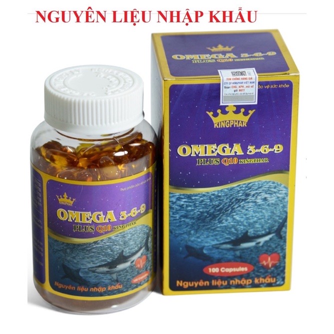 Viên uống Kingphar Omega 3-6-9 plus Q10 , hộp 100v, bổ sung dưỡng chất cho mắt, ổn định tim mạch, huyết áp