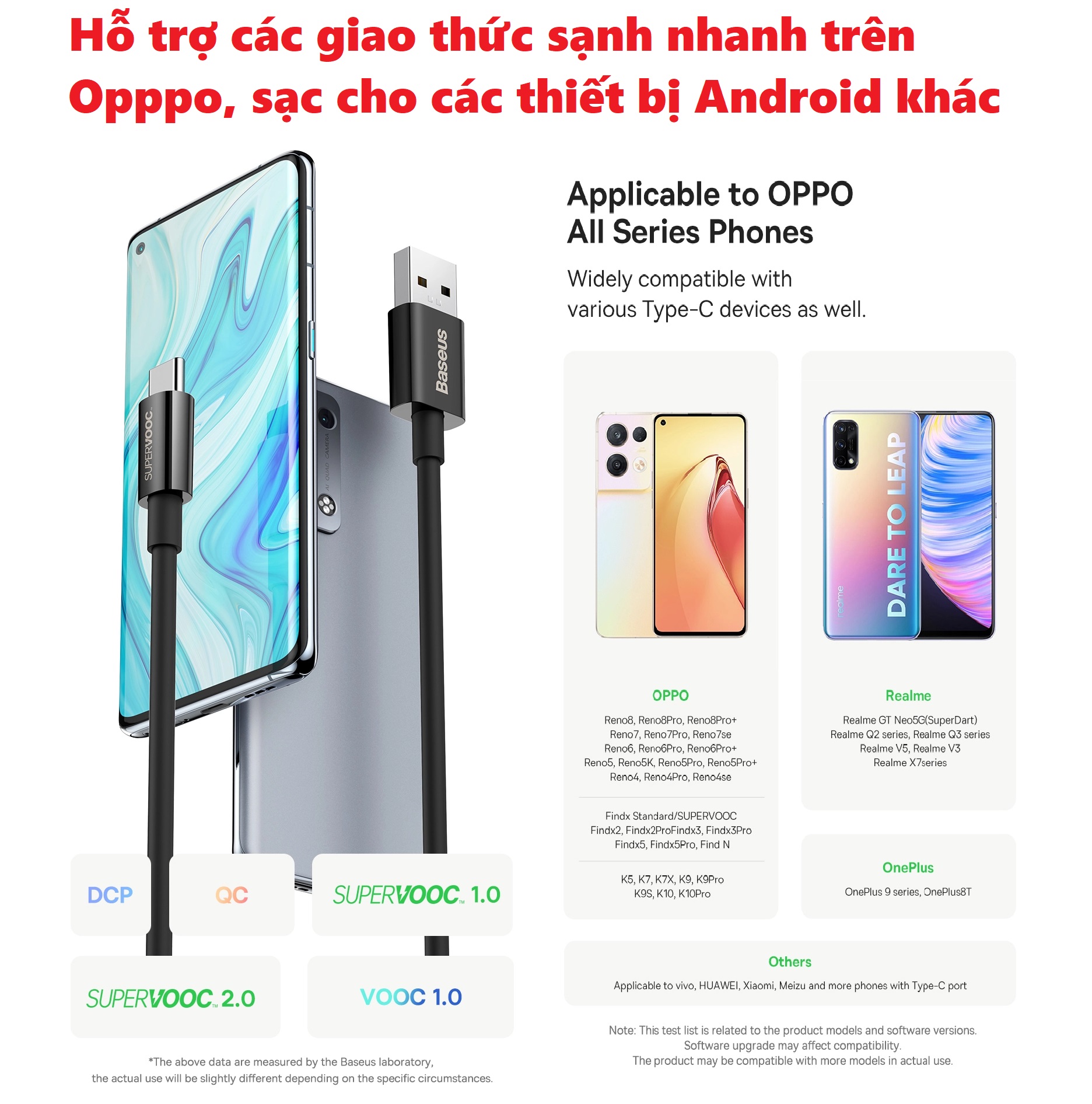 Dây cáp sạc nhanh SUPER VOOC Usb to C 65W cho điện thoại Oppo Baseus Superior Series CB000017_ Hàng chính hãng