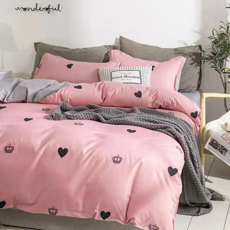 Chăn Ga Gối Đệm -Sét Chăn Ga Gối Tim Hồng Vương Miện PolyCotton Punpu3051
