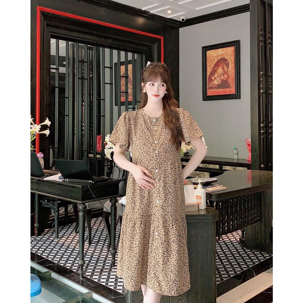 Váy Bầu Hoa Nhí Mùa Hè Chất Lụa Hoa freesize từ 45kg đến 70kg-đầm bầu xinh