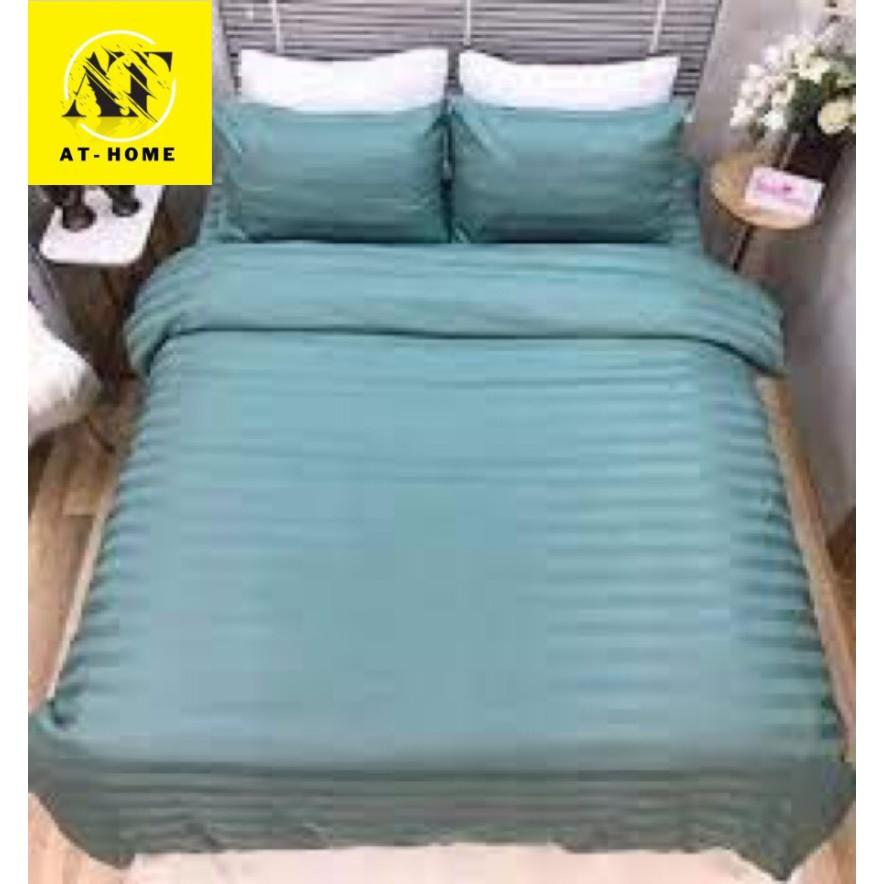 Bộ Ga Gối Cotton Lụa Sọc 3F Lụa Bóng - Thương hiệu LAN PHAM BEDDING - Màu Xanh Ngọc