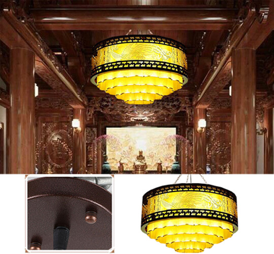 Đèn gỗ thả trần phòng thờ hình vân mây