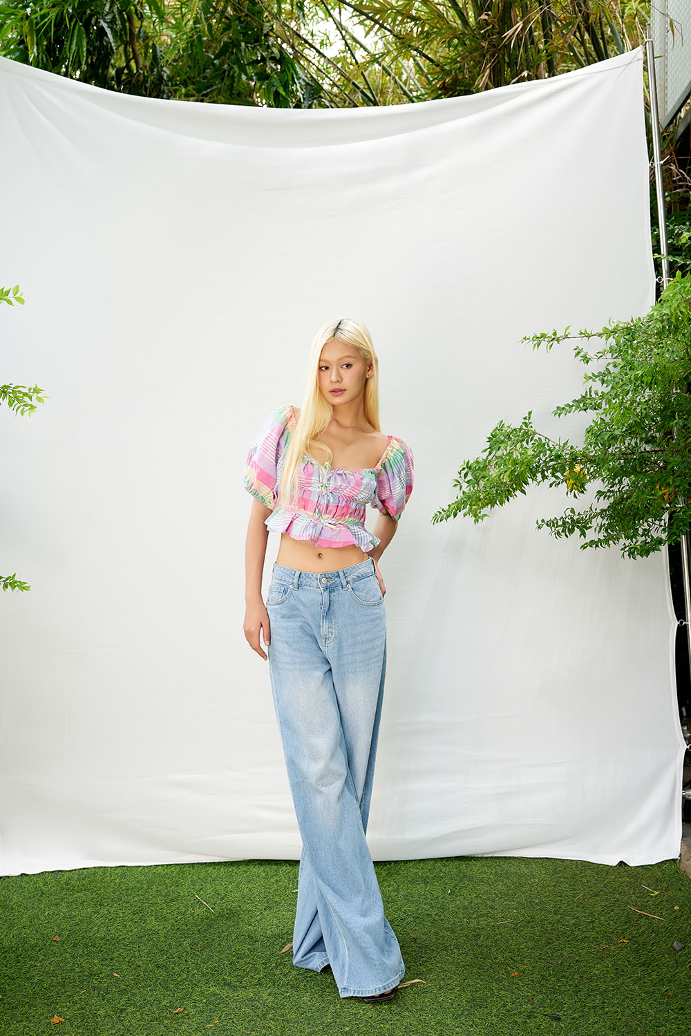 DOTTIE - Quần jeans dài ống rộng - Xanh nhạt - Q0310