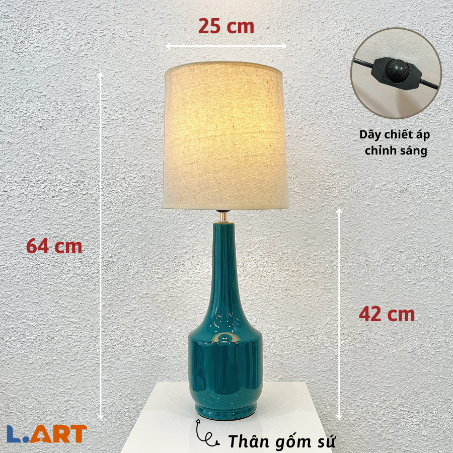 Đèn để bàn trang trí cao cấp màu xanh ngọc lục bảo phong cách tân cổ điển size lớn DS-TL9865