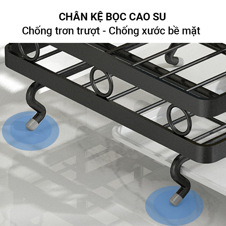 Giá kệ để đồ rửa chén bếp treo khăn lau siêu tiện lợi, kệ thép không gỉ khay hứng nước khô ráo VANDO