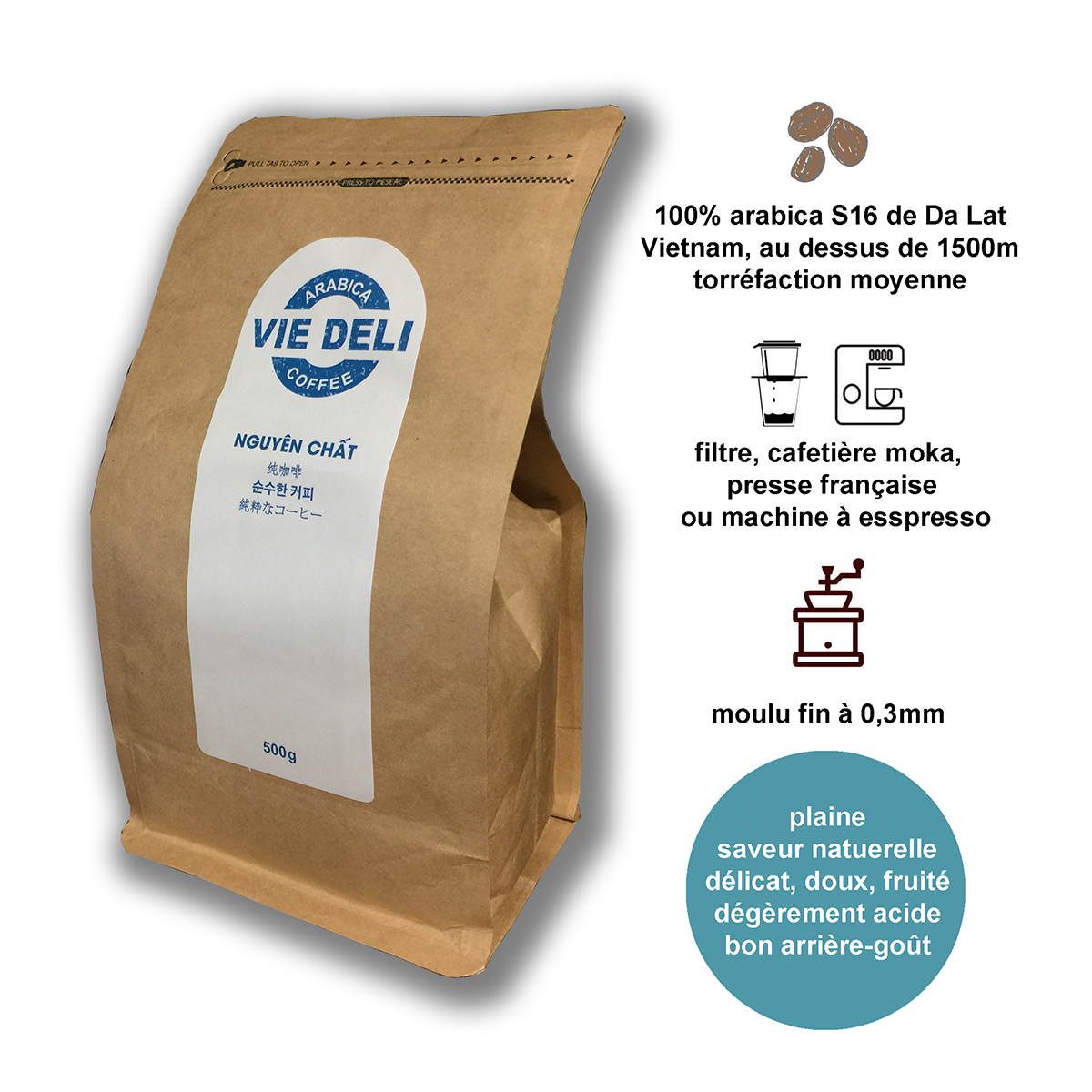 Cà phê bột Arabica Viedeli, túi 500g