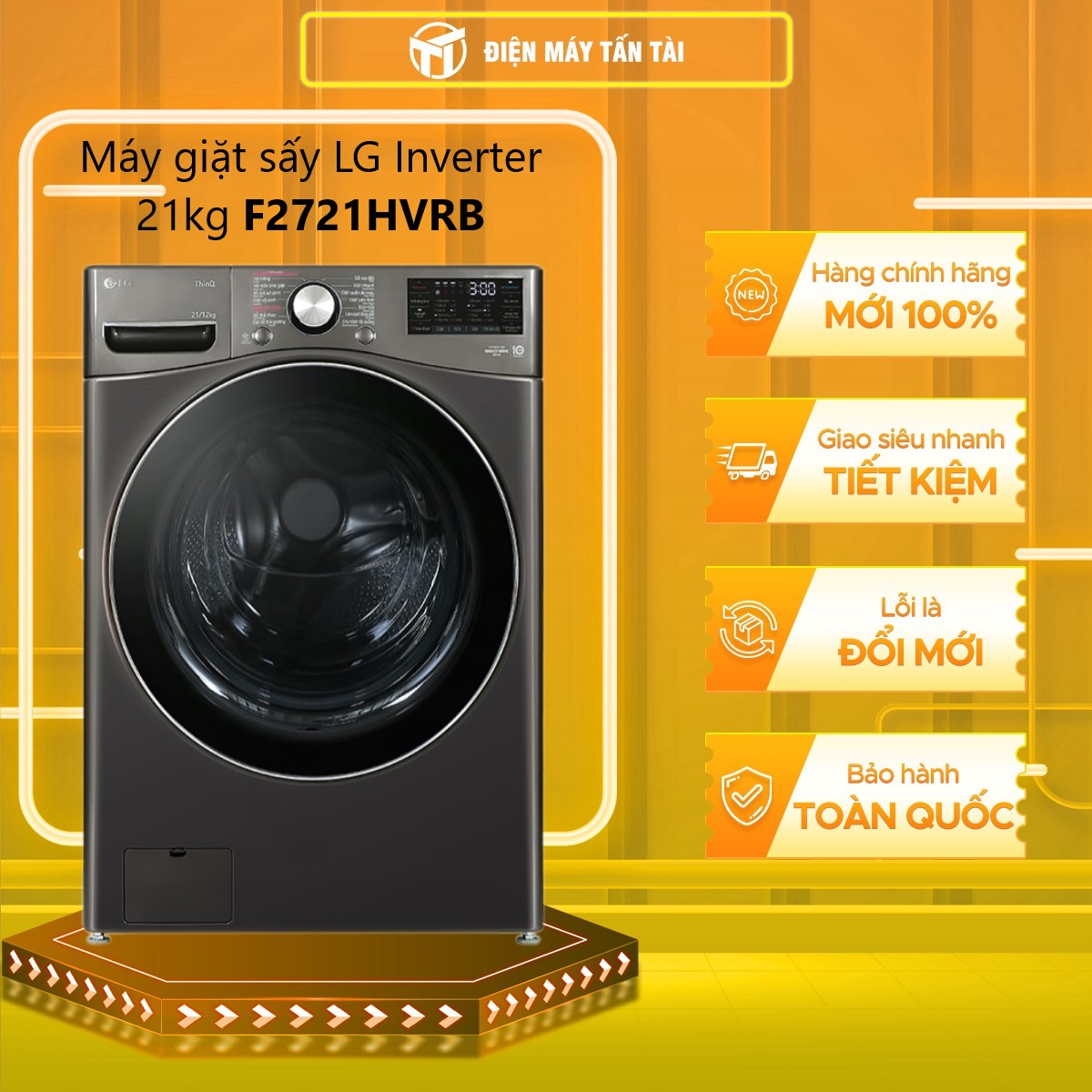Máy giặt sấy LG AI DD Inverter giặt 21 kg - sấy 12 kg F2721HVRB - Hàng chính hãng - Chỉ giao HCM