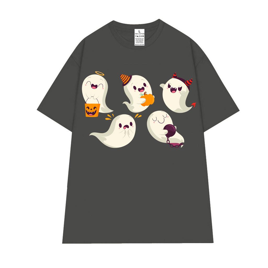 Cao cấp - Áo thun oversize Halloween 5 con ma vui nhộn Halloween shirt BND406 - Đen, Đen