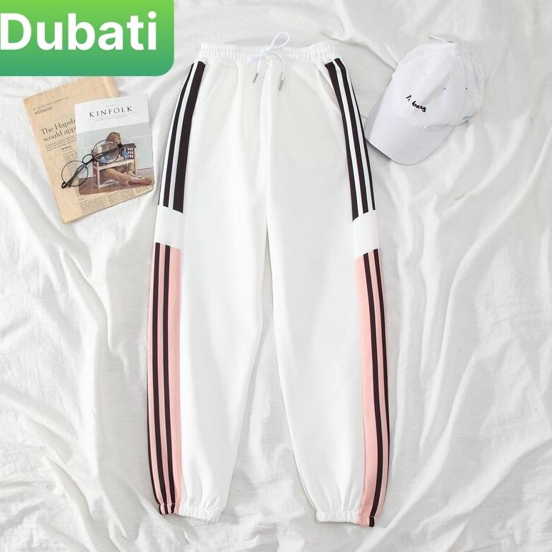 QUẦN JOGGER THỂ THAO 3 SỌC HỒNG CHẤT NỈ DA CÁ NAM NỮ CÓ BO SANG XỊN MỊN -DUBATI FASHION