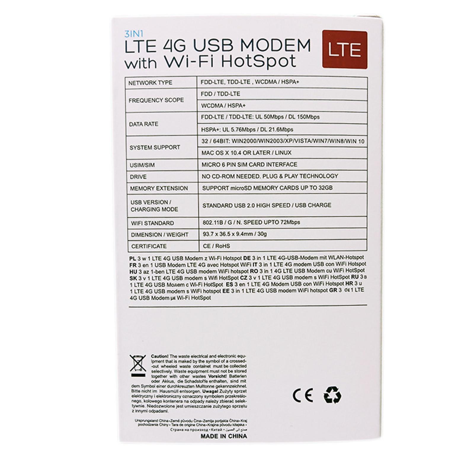 4G LTE USB Modem Dongle WiFi Wireless Unlocked Ul 50Mbps DL 150Mbps Pocket WiFi Router for PC