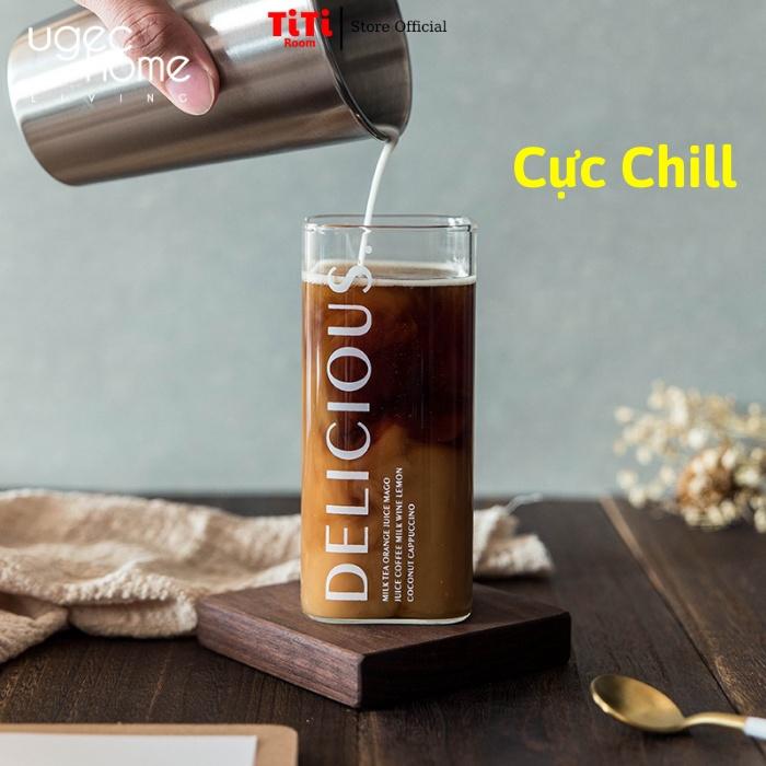 Ly thủy tinh vuông trong suốt uống nước cute chịu nhiệt pha cafe sinh tố, Cốc thủy tinh vuông dễ thương cocktail