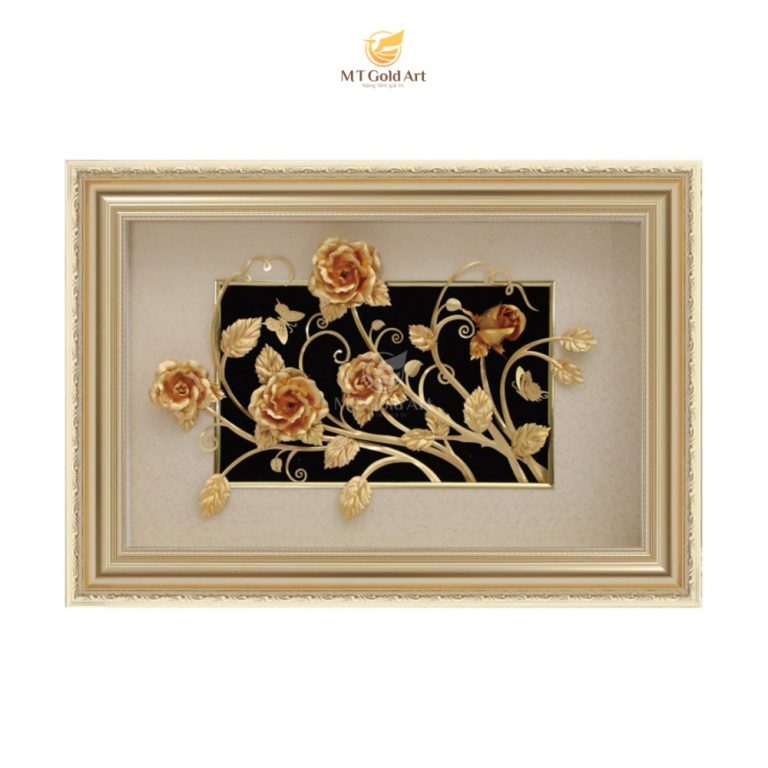 Tranh vườn hoa hồng dát vàng (40x60cm) MT Gold Art- Hàng chính hãng, trang trí nhà cửa, phòng làm việc, quà tặng sếp, đối tác, khách hàng, tân gia, khai trương 