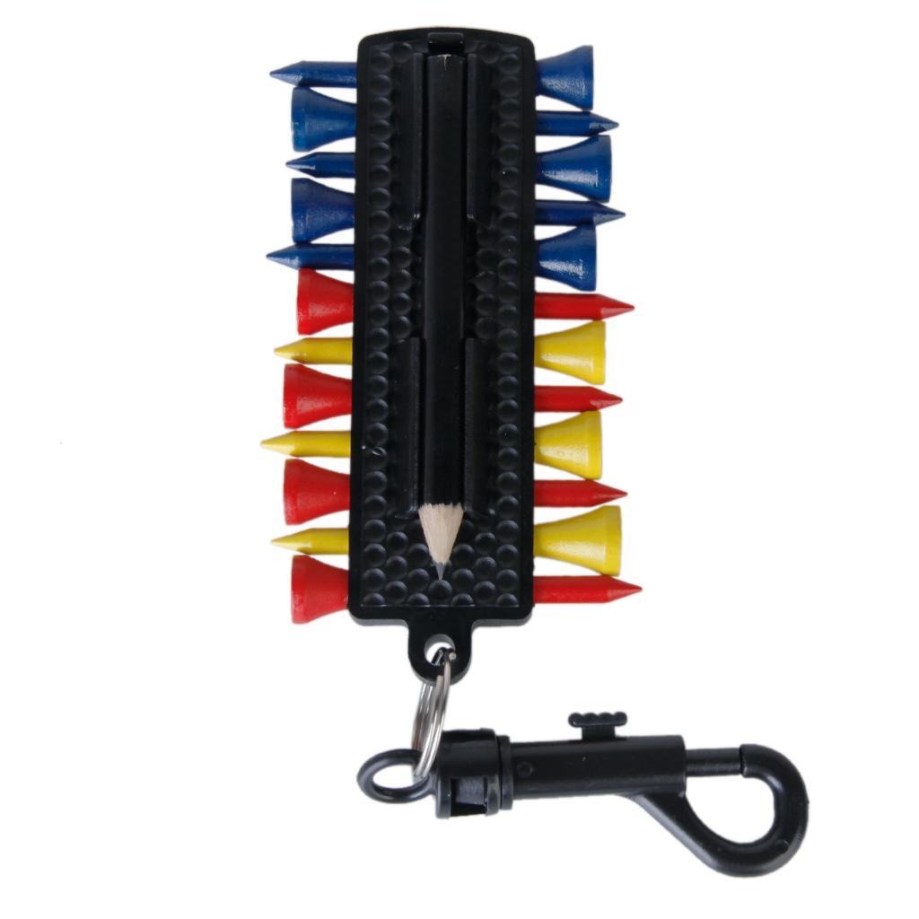 GOLF TEE HOLDER CARRIER 12 Tees 2 Ball Markers Divot Tool Pencil W Snap Clip
