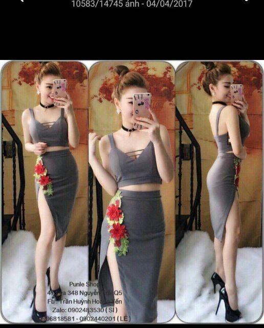 Sét áo croptop chân váy xẻ xéo
